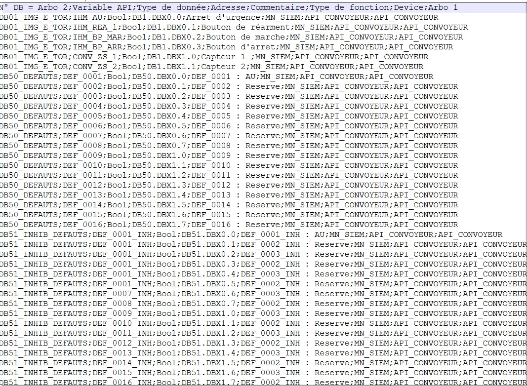 Exemple CSV brut sous Notepad++